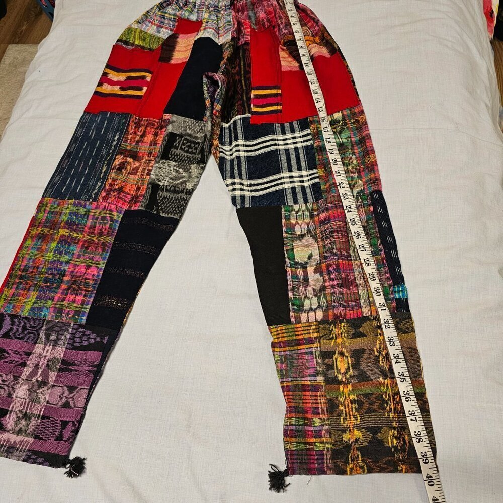 Guatemalan Boho Uniq Multicolor Multipattern Unisex Pants Woven Artsy Embroidery - Picture 7 of 15